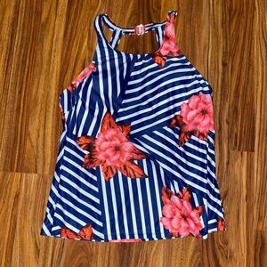 Tankini Padded Swim Suit Top Blue White and Pink Floral Womens Size Large